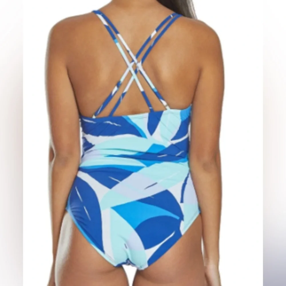 La Blanca Palm Reader Surplice One Piece Swimsuit Size 16 Neumann Marcus
